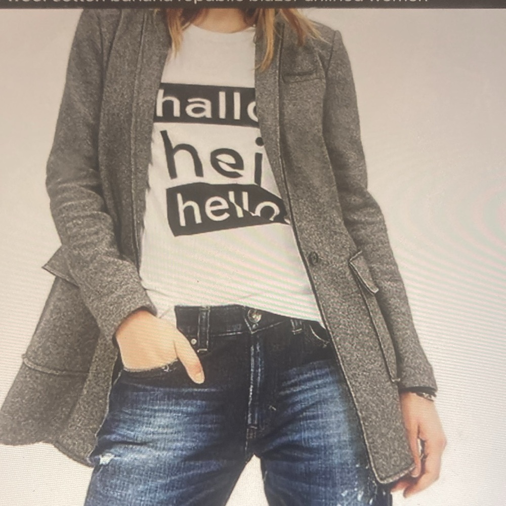 Banana Republic Gray Black wool blend textured knit boyfriend blazer